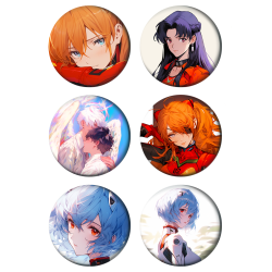 Set badges 37 mm anime Evangelion Neon Genesis (6 pc)