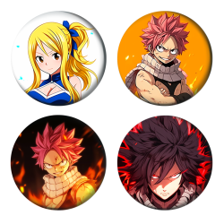 Набор значков 37 мм аниме Fairy Tail (4 шт.)