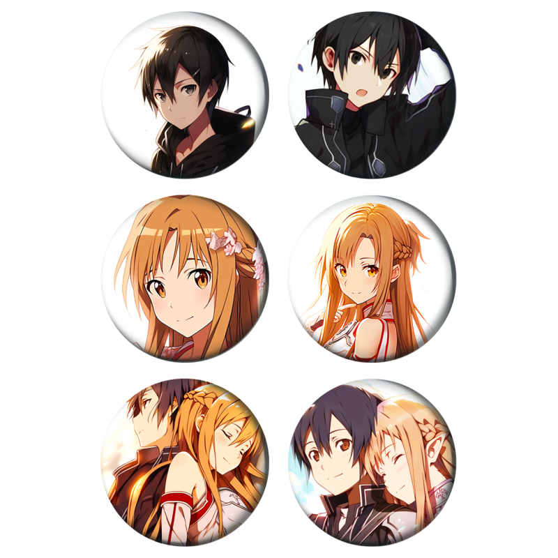 Набор значков 37 мм аниме Sword Art Online (6 шт.)