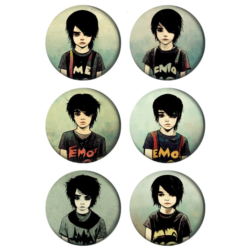Набор значков 37 мм аниме Emo boy (6 шт.)