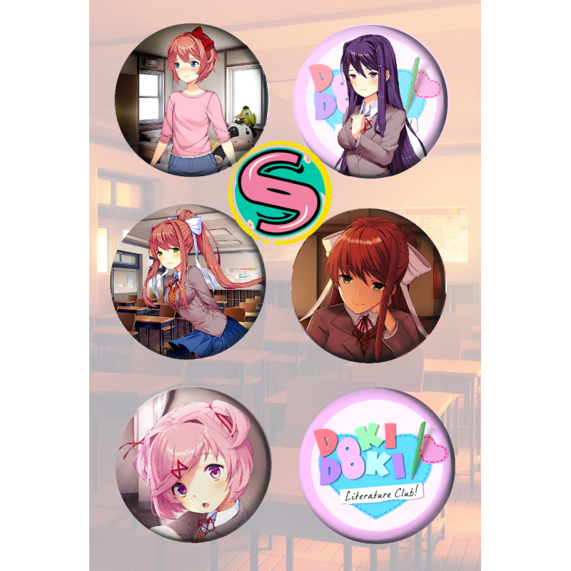 Paket set bedževi 37mm anime game Doki Doki Literature Club!  (6 kom)