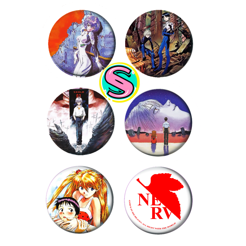 Set badges 37 mm anime Evangelion Neon Genesis (6 pc)