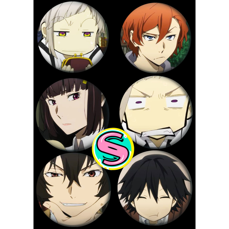 Набор значков 37 мм аниме Bungo Stray Dogs (6 шт.)