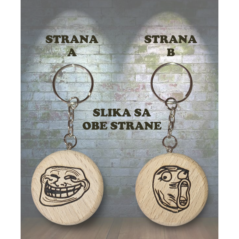 Drveni privezak za kljuceve Mem